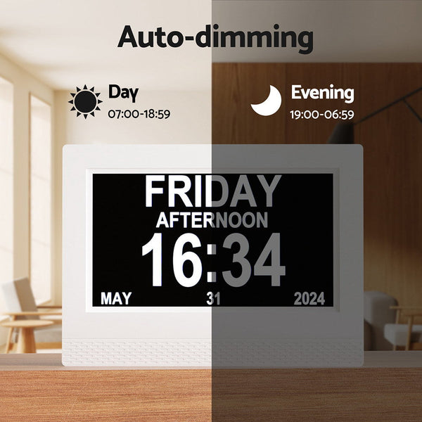 Artiss 7" Digital Day Clock Calendar Alarm White Desk Clocks