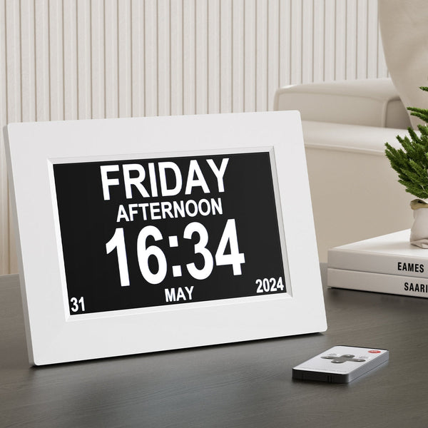 Artiss 8" Digital Day Clock Calendar Alarm White Desk Clocks