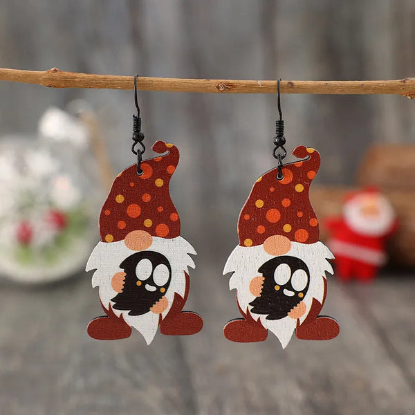 Veile Studios Point Hat Gnome Wooden Dangle Earrings