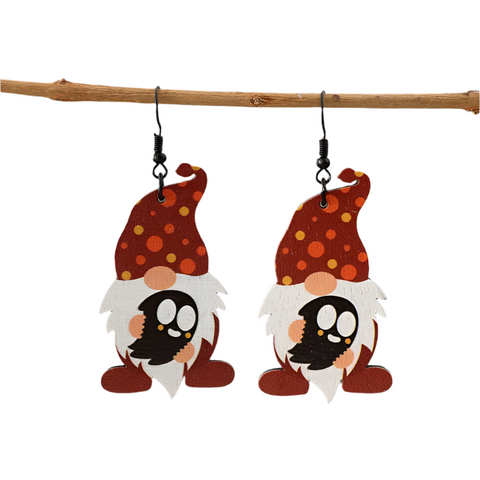 Veile Studios Point Hat Gnome Wooden Dangle Earrings