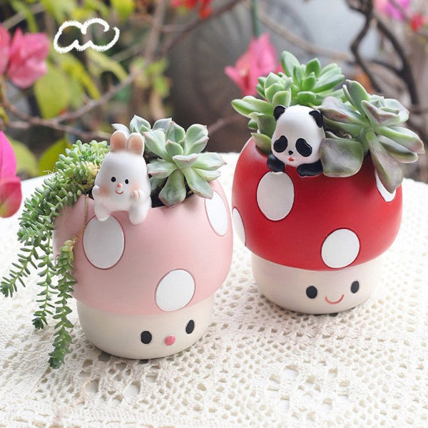 Horticultural Cartoon Creative Fun Mushroom Resin Flower Pot Container Desktop Landscape Potted Utensils Planters & Vases