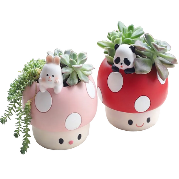 Horticultural Cartoon Creative Fun Mushroom Resin Flower Pot Container Desktop Landscape Potted Utensils Planters & Vases
