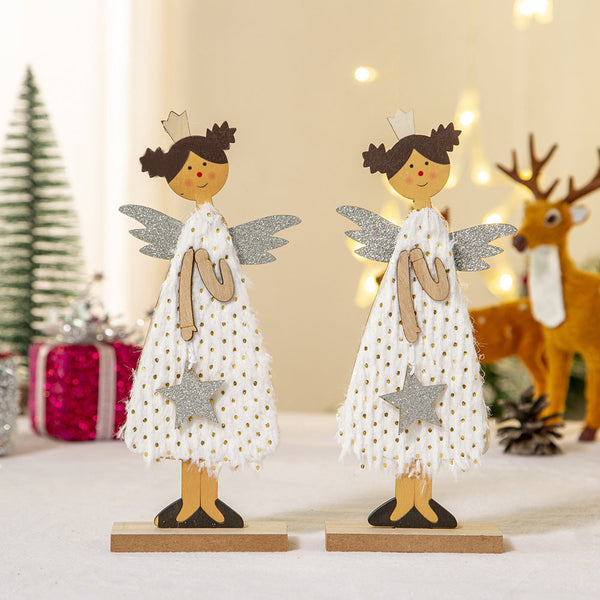 Christmas Decoration Desktop Diy Wooden Ornament Cartoon Angel Figurine Gift Seasonal Decorations