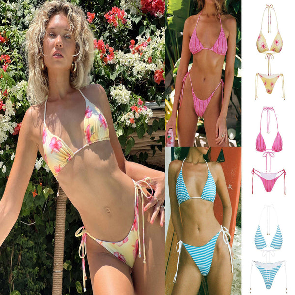 Floral  Three Piece Backless Tie Up Bikini Swimsuit For Women Swimwear