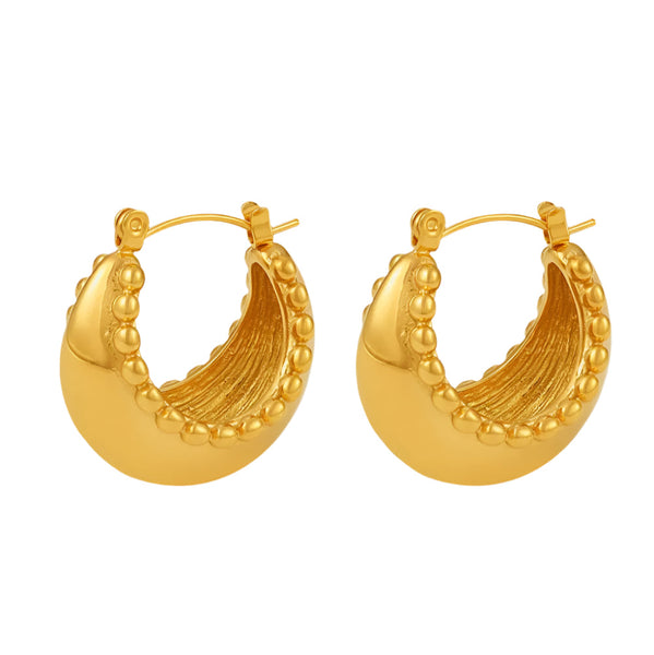 Small Bead Double C Titanium Steel Gold Plated Commuter Exquisite Versatile Earrings