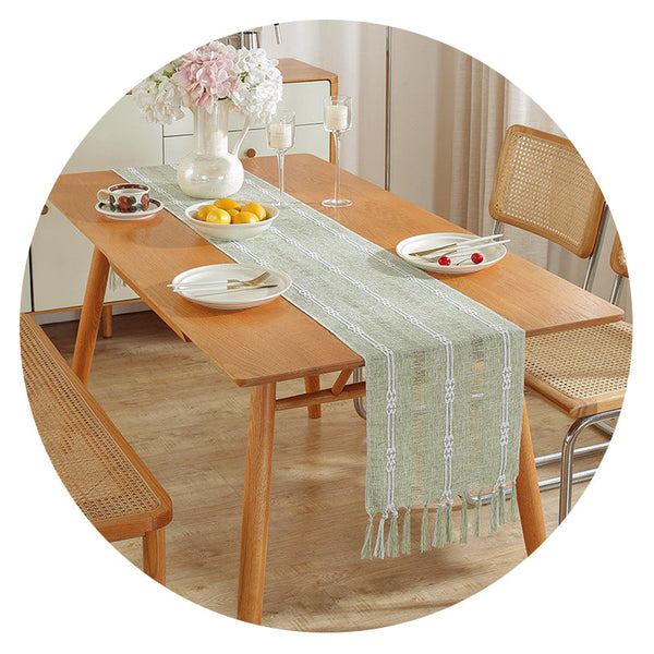 Hand Woven Cotton Linen Table Runner With Tassels Farmhouse Aesthetic Decor Table Cloths