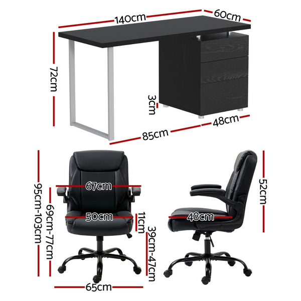 Artiss Computer Desk Executive Sets Black Office Chairs