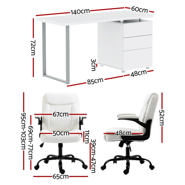 Artiss Computer Desk Executive Sets White Office Chairs
