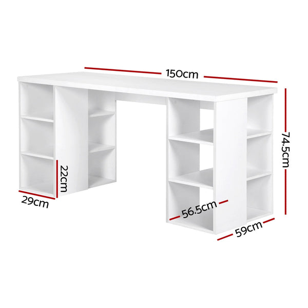 Melamine Home Office Desk With Storage Shelves White 150 Centimetre Home Office Desks