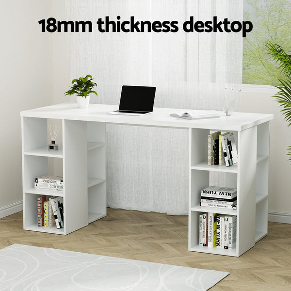 Melamine Home Office Desk With Storage Shelves White 150 Centimetre Home Office Desks