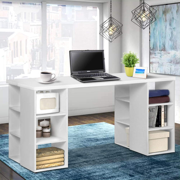 Melamine Home Office Desk With Storage Shelves White 150 Centimetre Home Office Desks