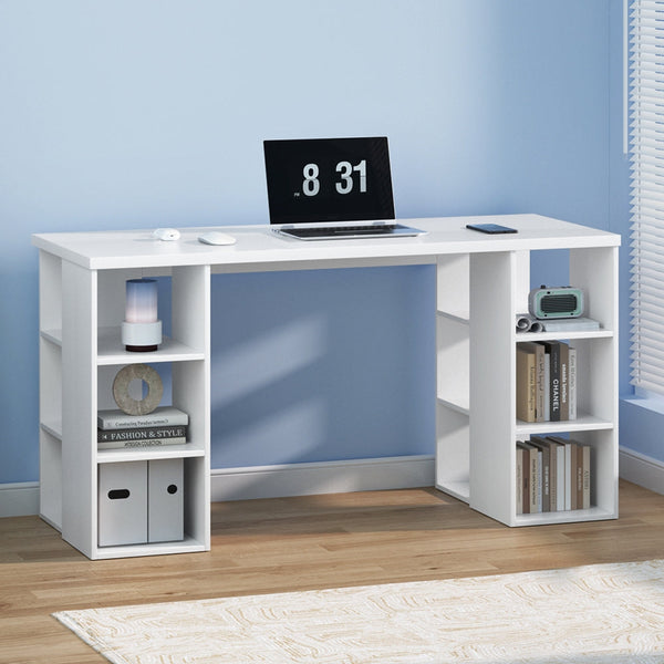 Melamine Home Office Desk With Storage Shelves White 150 Centimetre Home Office Desks