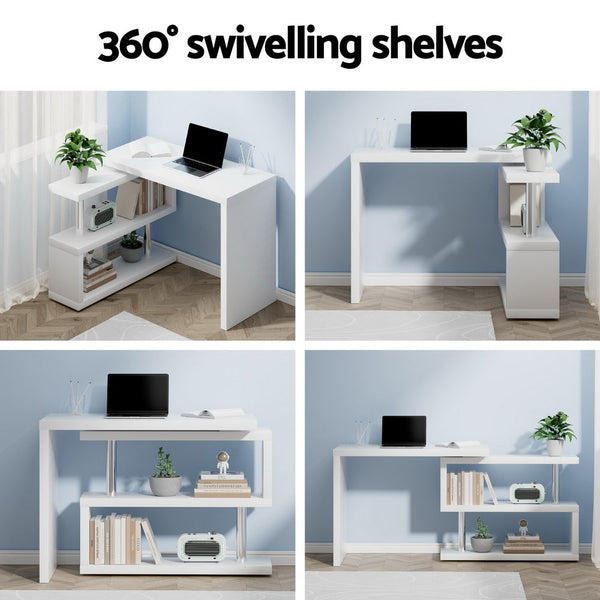 Computer Desk L Shape Bookshelf With Rotatable Shelf And Storage Space White Home Office Desks