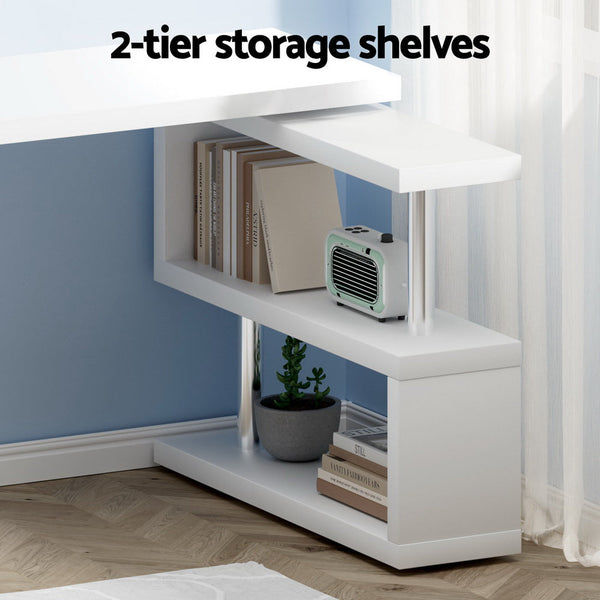 Computer Desk L Shape Bookshelf With Rotatable Shelf And Storage Space White Home Office Desks