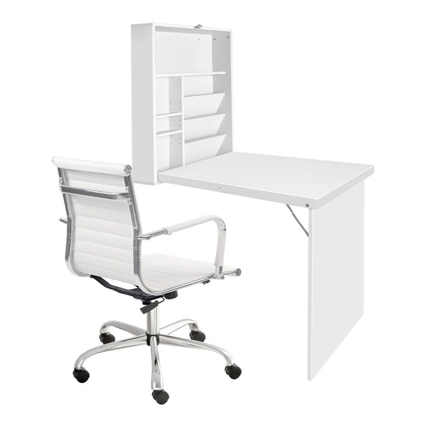 Artiss Computer Desk Office Chair Set Pu Leather Wall Mount Foldable Table White Home Office Desks