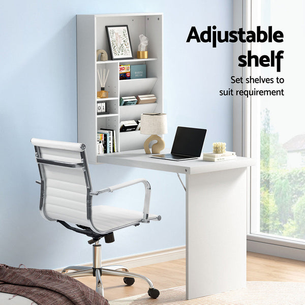 Artiss Computer Desk Office Chair Set Pu Leather Wall Mount Foldable Table White Home Office Desks