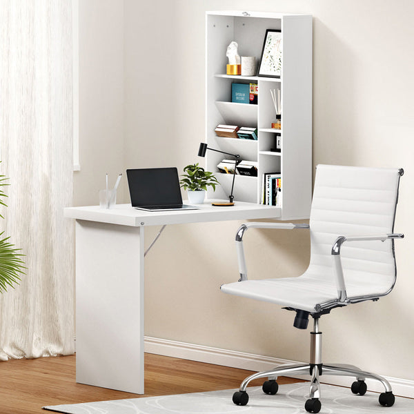 Artiss Computer Desk Office Chair Set Pu Leather Wall Mount Foldable Table White Home Office Desks