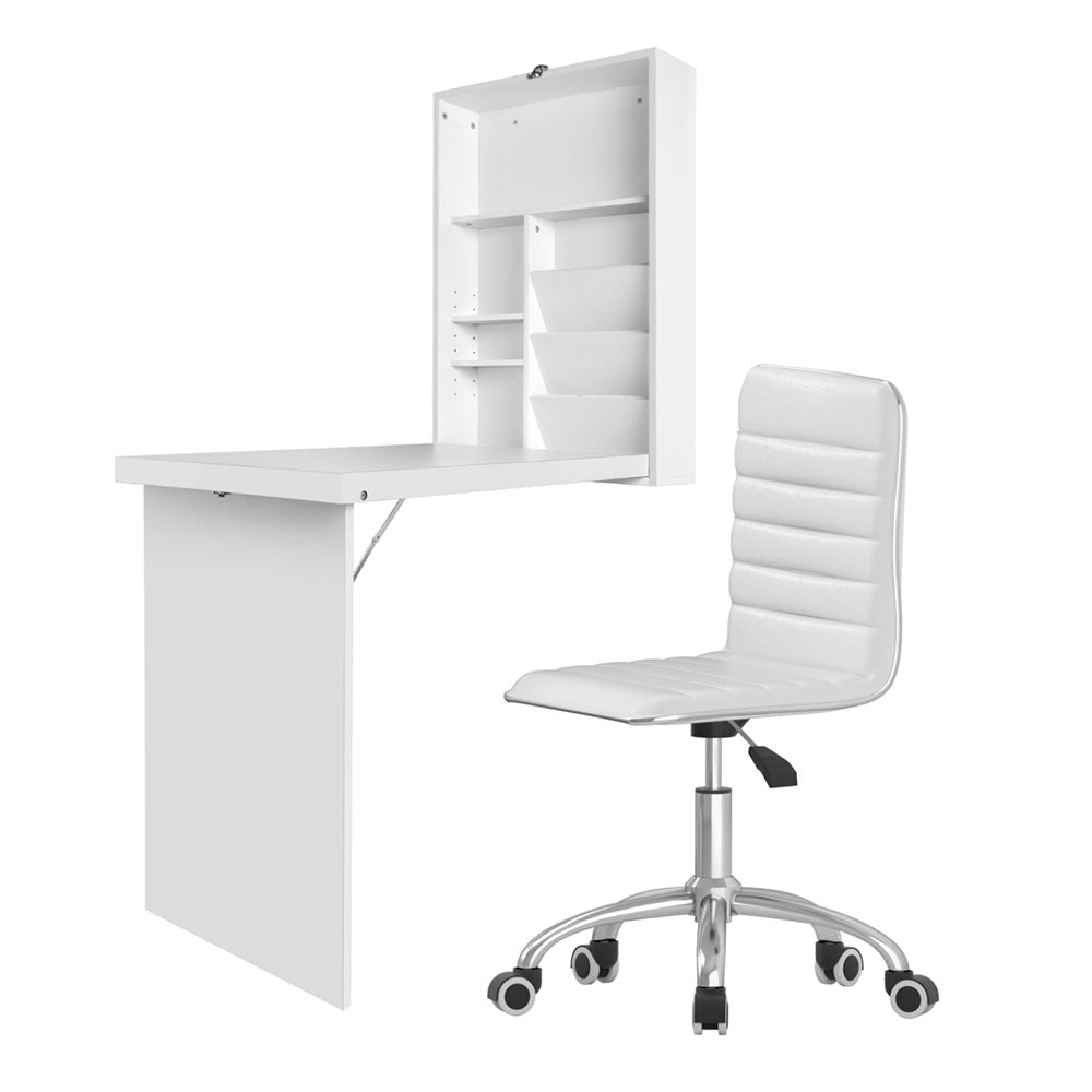 Artiss Computer Desk Office Chair Set Pu Leather Wall Mount Foldable Table White Home Office Desks