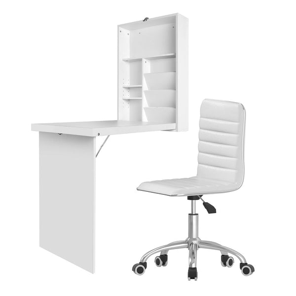 Artiss Computer Desk Office Chair Set Pu Leather Wall Mount Foldable Table White Home Office Desks
