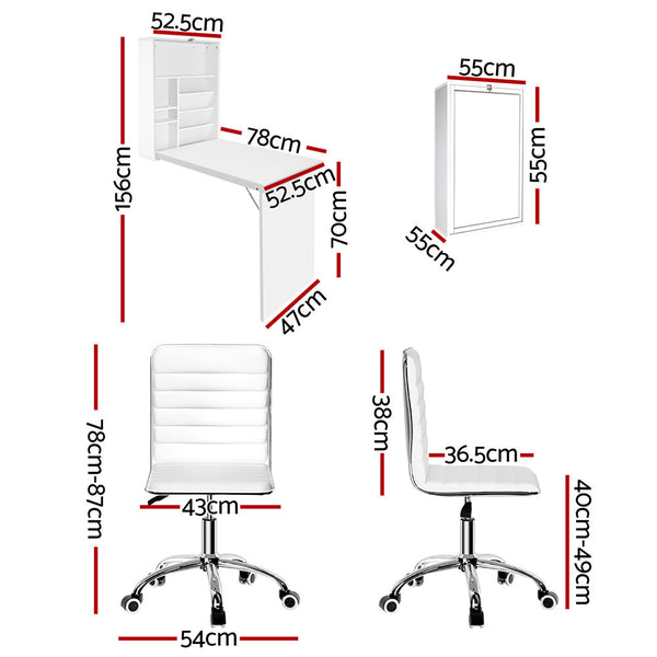 Artiss Computer Desk Office Chair Set Pu Leather Wall Mount Foldable Table White Home Office Desks