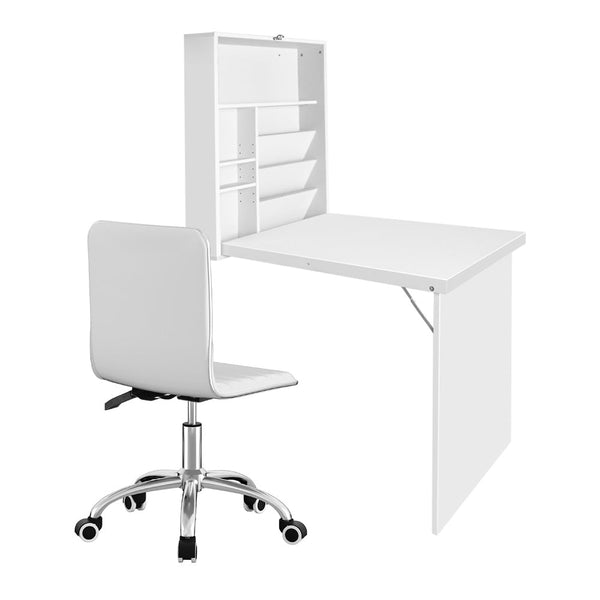 Artiss Computer Desk Office Chair Set Pu Leather Wall Mount Foldable Table White Home Office Desks