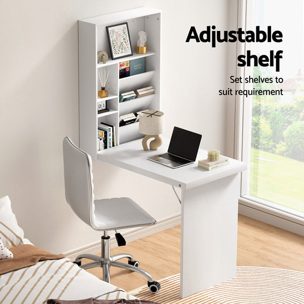 Artiss Computer Desk Office Chair Set Pu Leather Wall Mount Foldable Table White Home Office Desks