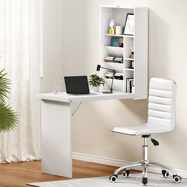 Artiss Computer Desk Office Chair Set Pu Leather Wall Mount Foldable Table White Home Office Desks