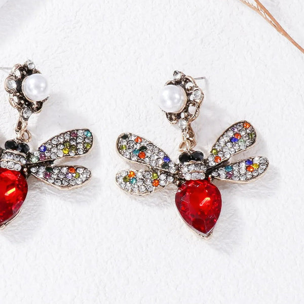 Veile Studios Natural Stone Bee Dangle Earrings