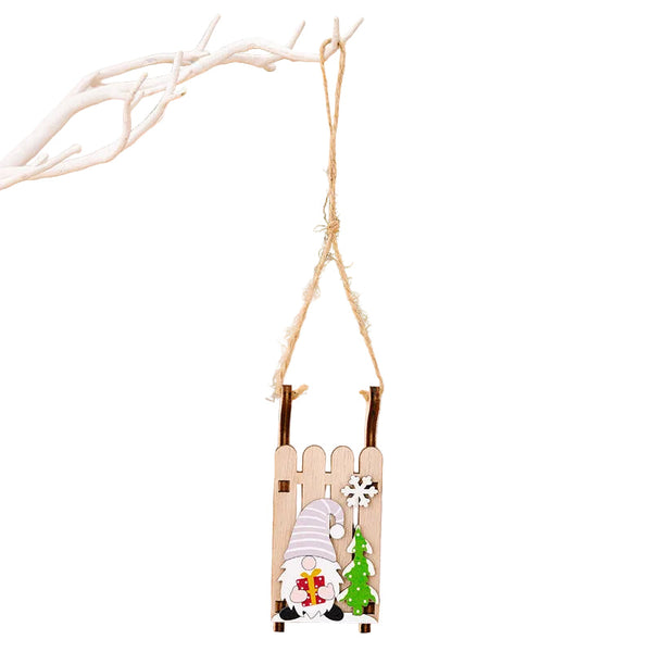 Christmas Decoration Wooden Sleigh Hanging Ornament Creative Santa Claus And Elf Figurines