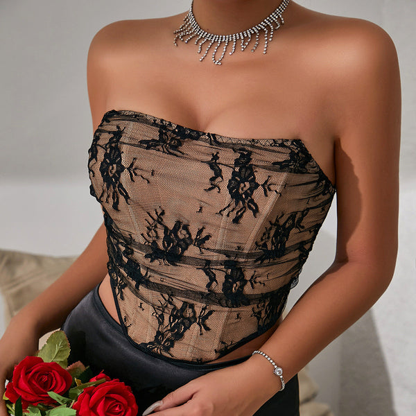 Party Lace Spicy Girl Exposed Back Tube Top Tops