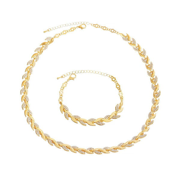 Luxury Leaf Shaped Rhinestone Bracelet And Necklace Set Sparkling Mermaid Full Party Jewelry For Women Bracelets