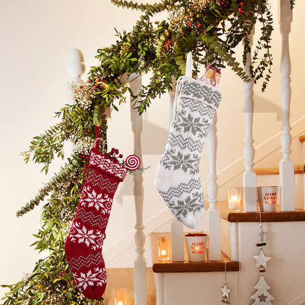 Christmas Knitted Stocking With Snowflake Design Seasonal Decorations