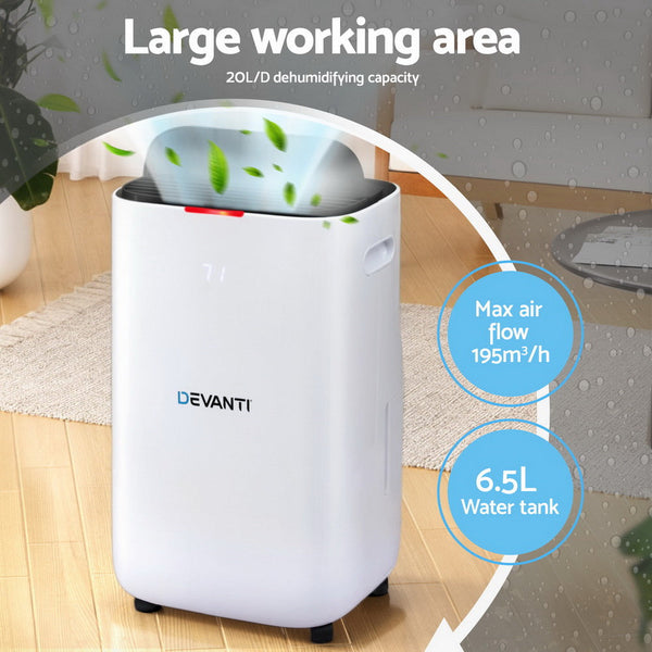 Devanti Dehumidifier 20L Air Purifier White Dehumidifiers