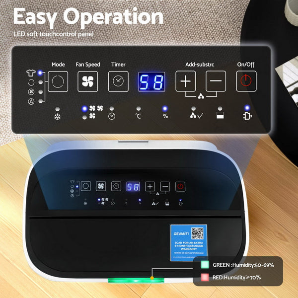 Devanti Dehumidifier 20L Air Purifier White Dehumidifiers