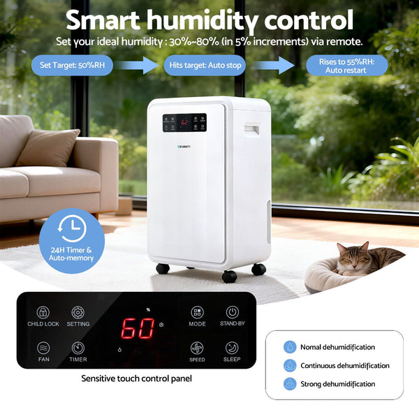 Devanti 70L Commercial Dehumidifier With 8.5L Tank & Carbon Filter Dehumidifiers