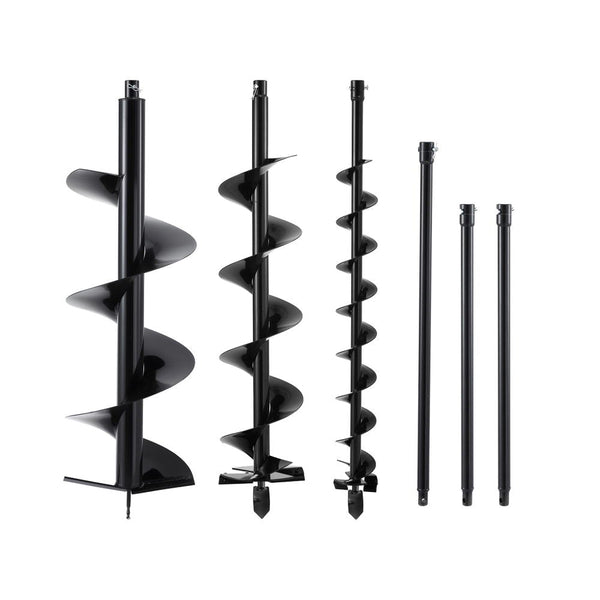 Giantz Post Hole Digger Auger Drill Bit Set 100Mm 200Mm 300Mm Carbon Steel Black Post Hole Diggers & Augers