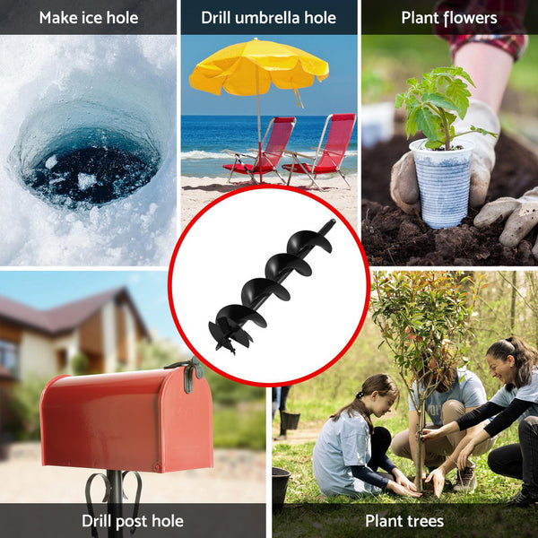 Giantz Post Hole Digger Auger Drill Bit Set 100Mm 200Mm 300Mm Carbon Steel Black Post Hole Diggers & Augers