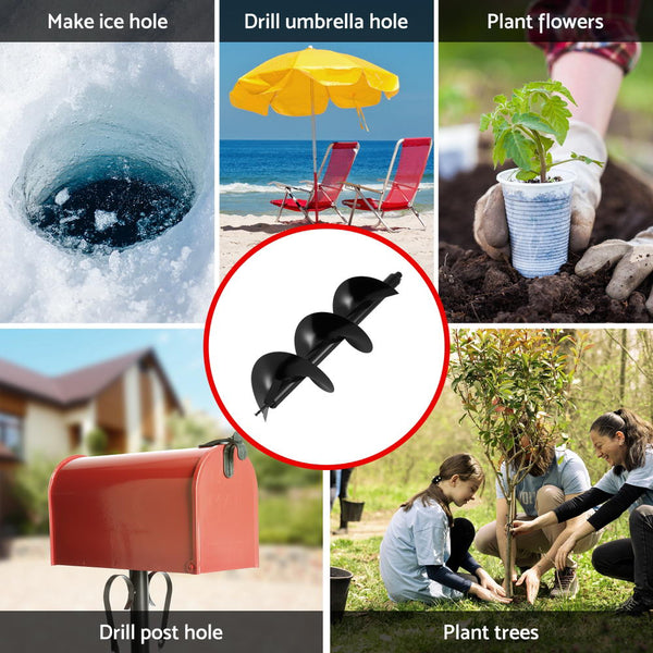 Giantz Post Hole Digger Auger Drill Bit 300Mm With 80Cm Extension Shaft Black Post Hole Diggers & Augers