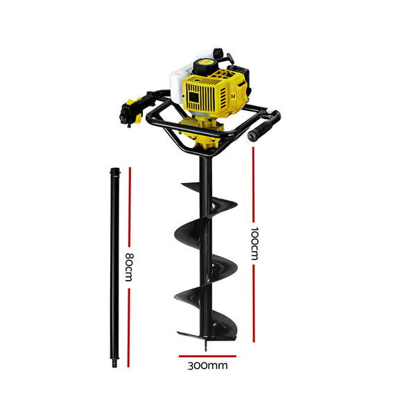 Giantz 92Cc Post Hole Digger 300Mm Petrol Drill Auger Extension Bits Post Hole Diggers & Augers