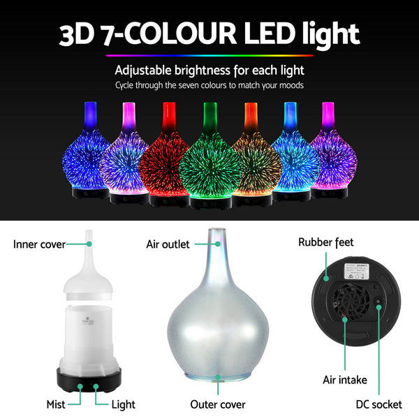 Devanti Ultrasonic Aroma Aromatherapy Diffuser 3D Light Oil Firework Humidifier Diffusers