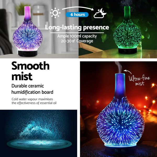 Devanti Ultrasonic Aroma Aromatherapy Diffuser 3D Light Oil Firework Humidifier Diffusers