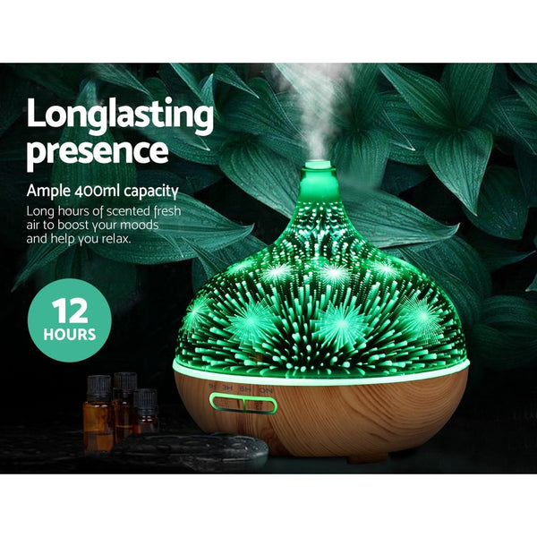 Devanti Aroma Diffuser Aromatherapy 3D Glass 400Ml Diffusers