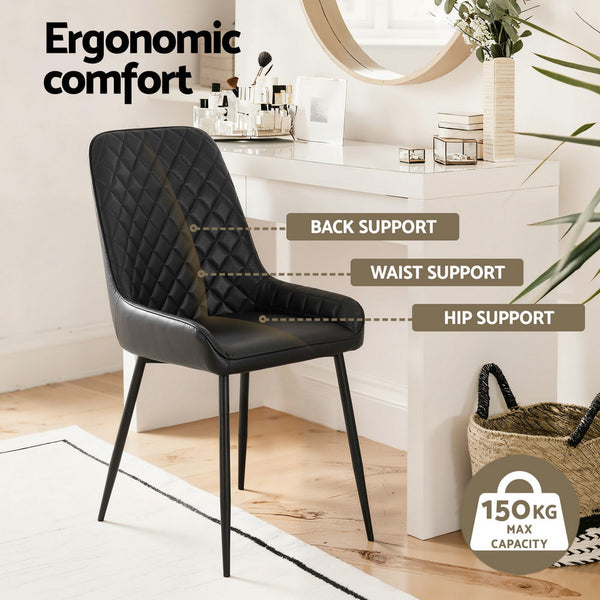 Artiss 2X Retro Pu Leather Kitchen Lounge Cafe Accent Black Dining Chairs