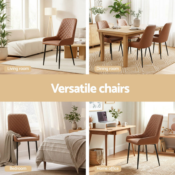 Artiss 2X Retro Pu Leather Kitchen Lounge Cafe Accent Brown Dining Chairs