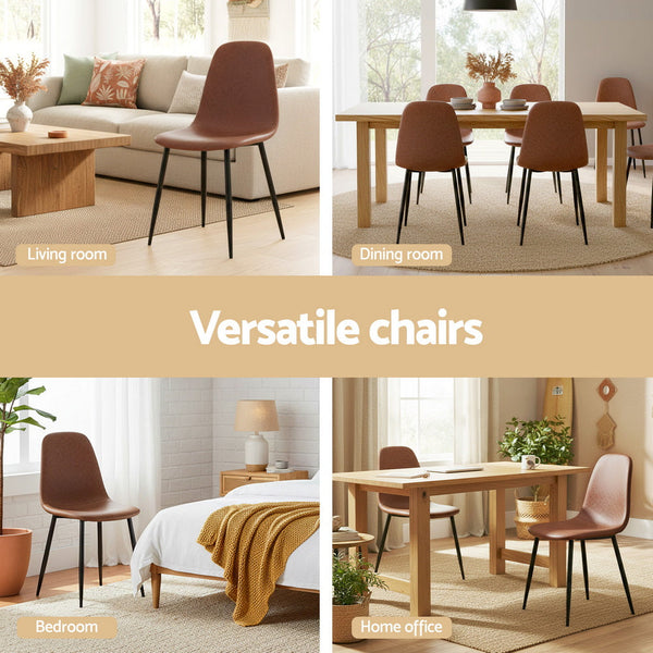Artiss 4X Retro Pu Leather Kitchen Lounge Cafe Accent Brown Dining Chairs