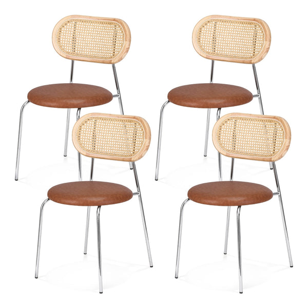 Artiss 4X Pu Leather Rattan Kitchen Lounge Cafe Accent Brown Dining Chairs