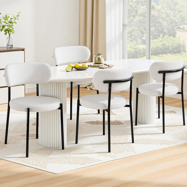 Artiss Set Of 4 Sherpa Boucle White Dining Chairs