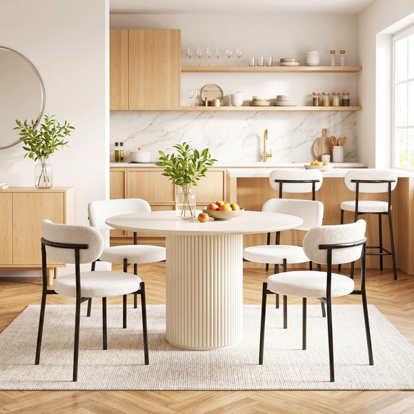 Artiss Set Of 6 White Sherpa Boucle Dining Chairs