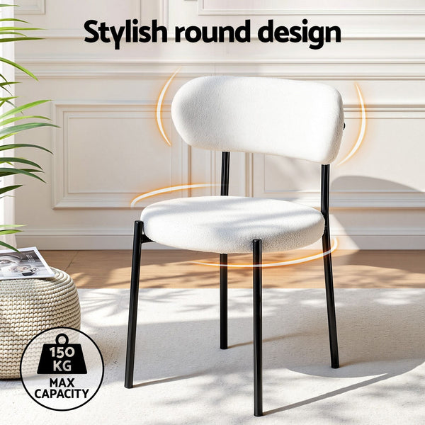 Artiss Set Of 6 White Sherpa Boucle Dining Chairs