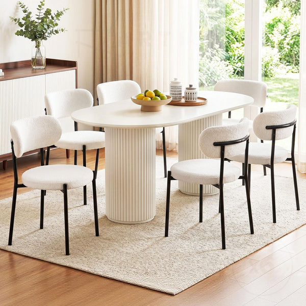 Artiss Set Of 6 White Sherpa Boucle Dining Chairs